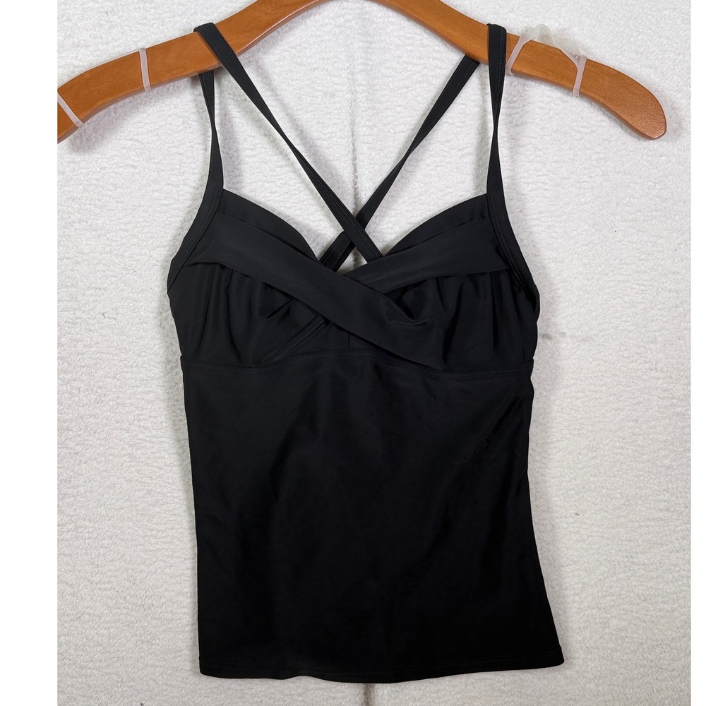 Athleta Aqualuxe Tankini Swim Top 32 B/C Black Twist Front Crossback 964875